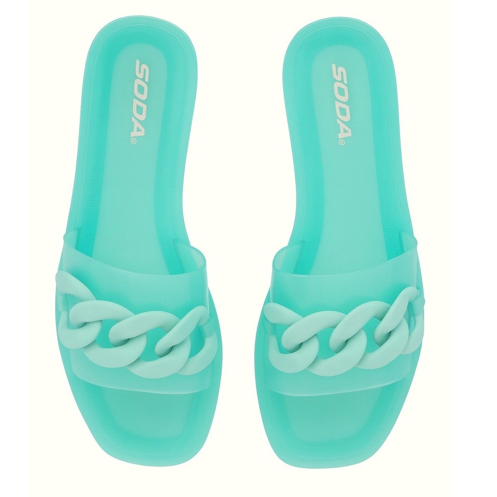 New 7 Fashion Nova Pastel Mint Green Jelly Cuban Link‎ Matte Slide Sandals